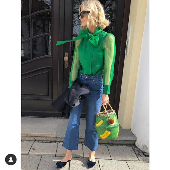 NWT ZARA Organza Blouse Top Semi-Sheer Green - Picture 12 of 16